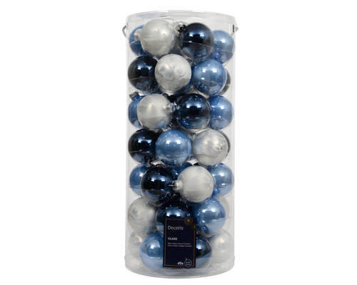 JULGRANSKULOR SET - vit/blå, Klassisk, glas (6,00cm)