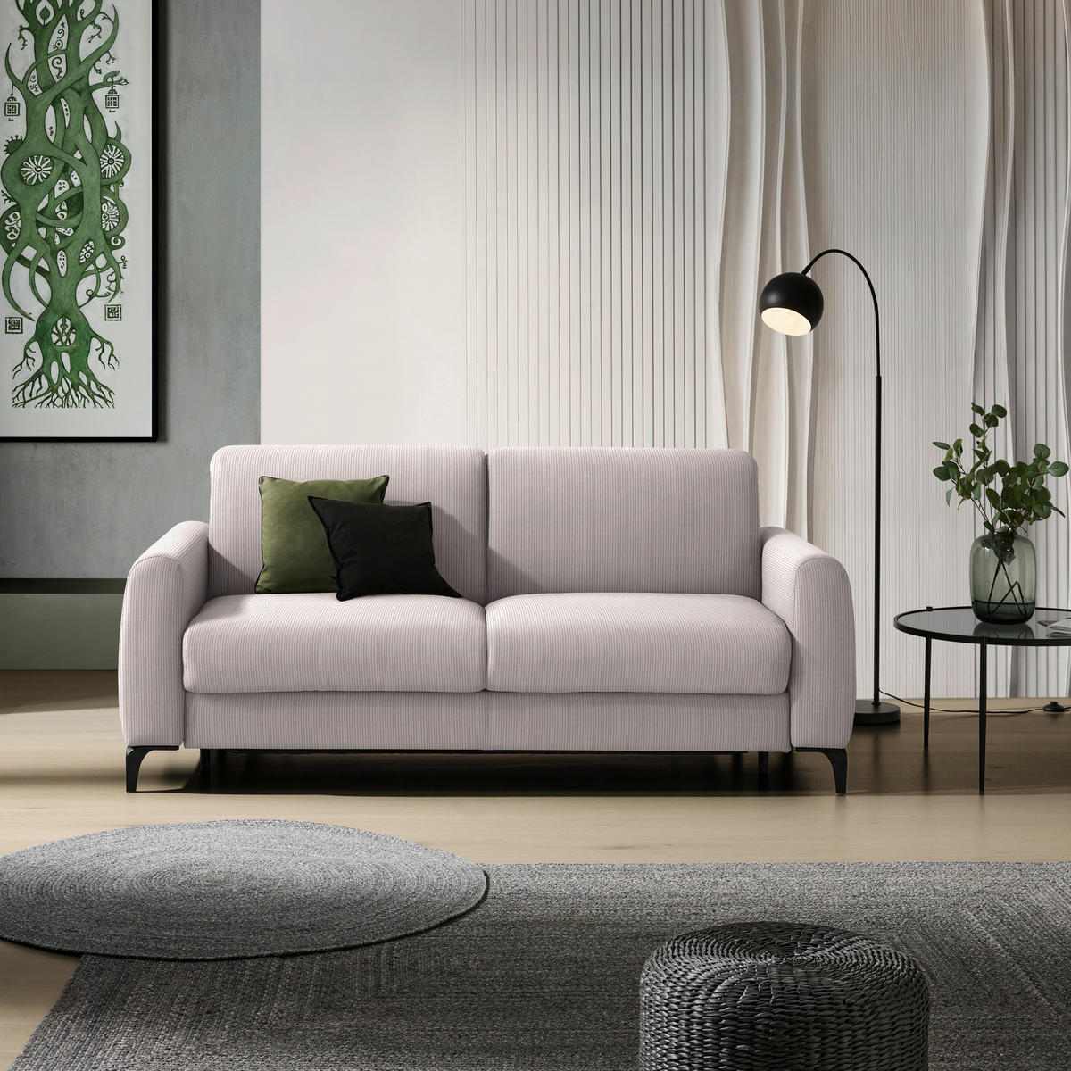 SCHLAFSOFA Cord Kaschmir  - Kaschmir/Schwarz, Konventionell, Holz/Textil (203/88/102cm) - Novel