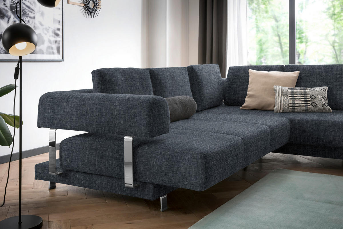 ECKSOFA in Chenille Dunkelblau  277/235 cm  - Dunkelblau, Design, Textil/Metall (277/235cm)