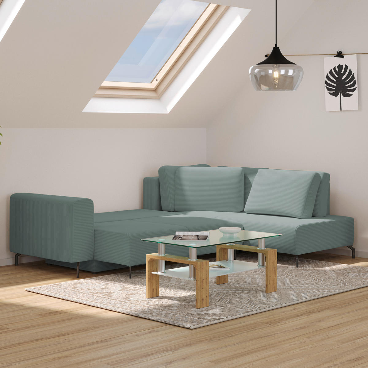 ECKSOFA Graugrün Cord  - Schwarz/Graugrün, MODERN, Textil (272/210cm) - P & B