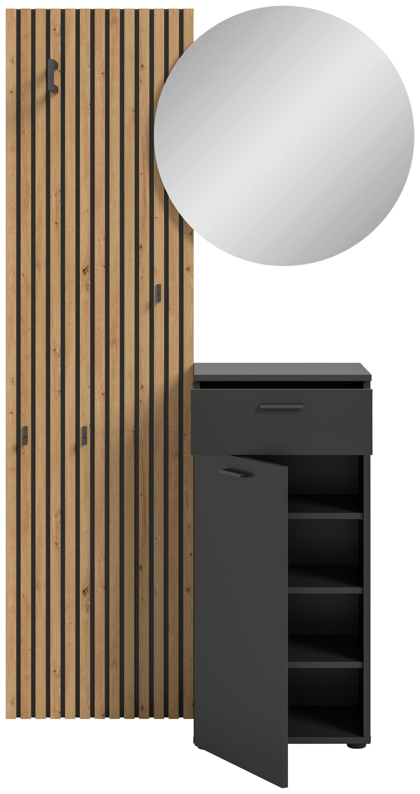 Thumbnail - Xora Garderobe, Dunkelgrau, Eiche Artisan, Holzwerkstoff, 3-teilig, 96x192x37 cm, FSC Mix, Garderobe, Garderoben-Sets & ...