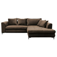 ECKSCHLAFSOFA  mit Rücken echt, Armteil rechts Velours Braun  - Schwarz/Braun, Design, Textil/Metall (277/187cm) - Livetastic