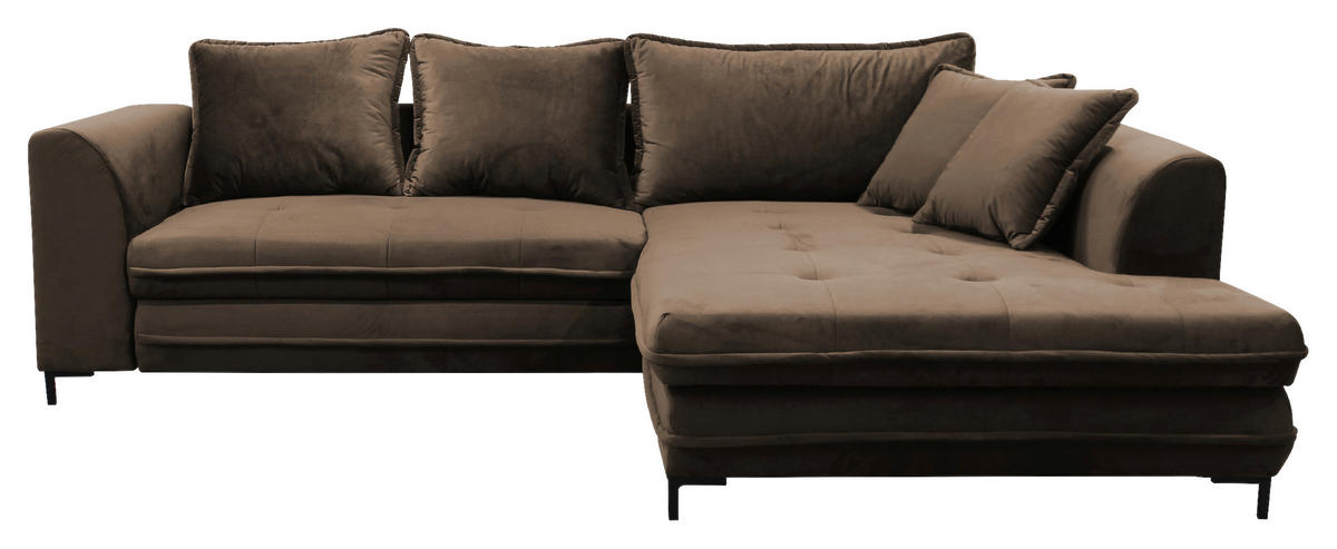 ECKSCHLAFSOFA  mit Rücken echt, Armteil rechts Velours Braun  - Schwarz/Braun, Design, Textil/Metall (277/187cm) - Livetastic