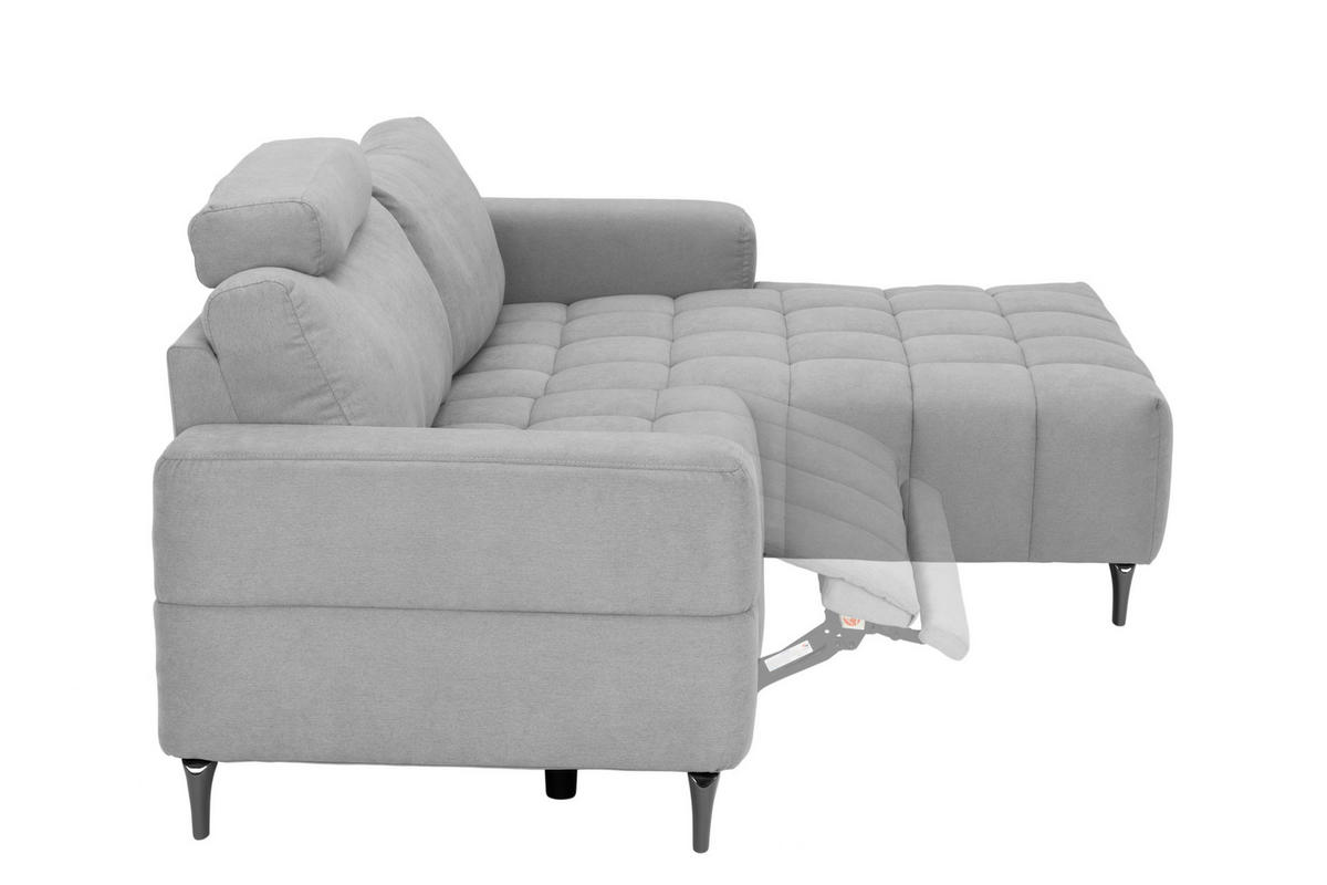 ECKSOFA Hellgrau Mikrofaser  - Silberfarben/Hellgrau, Design, Textil/Metall (242/161cm) - Livetastic