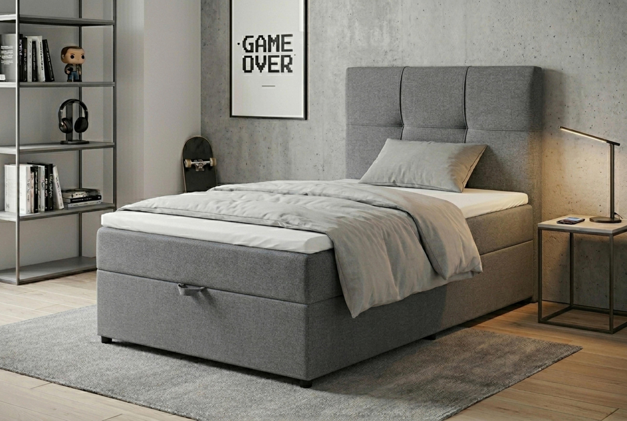 Mid.you Boxbett Silber, Hellgrau 100x200 cm