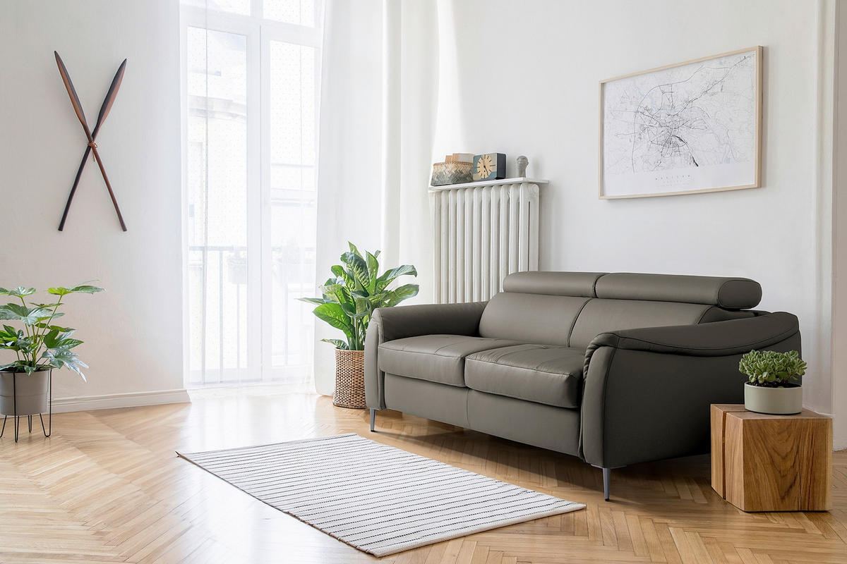 SCHLAFSOFA PAFOS Schlammfarben Echtleder Lederlook  - Schlammfarben/Schwarz, Design, Leder/Textil (203/77-98/103cm) - MID.YOU
