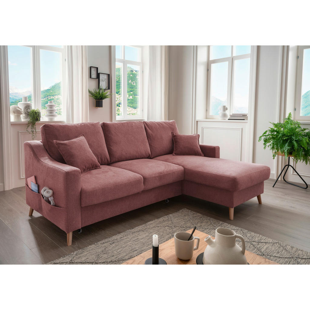 Thumbnail - P & B Ecksofa, Rosa, Textil, Buche, massiv, Struktur, 4-Sitzer, Füllung: Schaumstoff, Ottomane rechts, L-Form, 228x150 c...