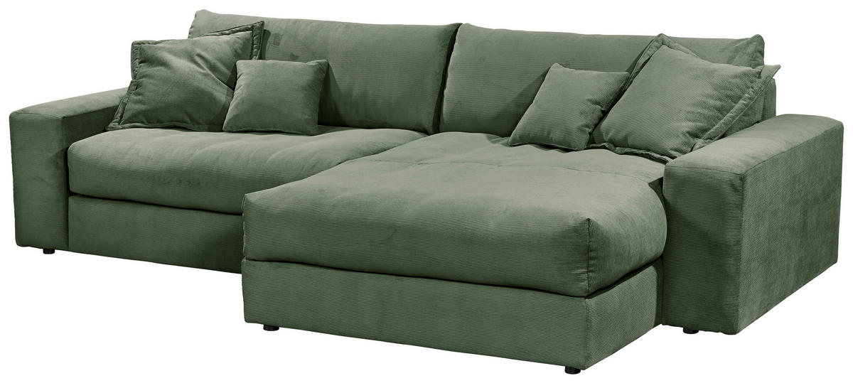 ECKSCHLAFSOFA  KAMIL Grün Cord  - Schwarz/Grün, MODERN, Kunststoff/Textil (180/297cm) - Livetastic