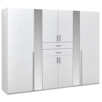 KLEIDERSCHRANK 270/208/58 cm,  in Weiß, 8 Tür(en)  - Alufarben/Weiß, KONVENTIONELL, Glas/Holzwerkstoff (270/208/58cm) - Carryhome