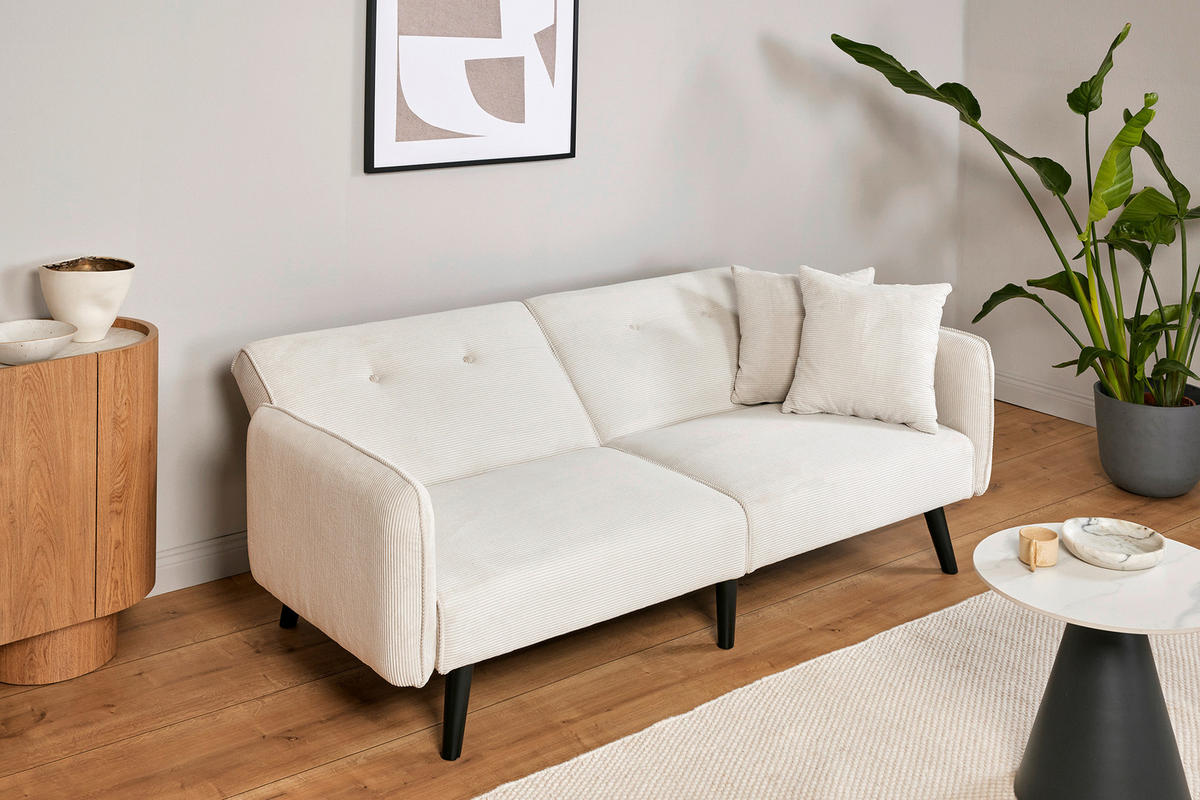 SCHLAFSOFA Cord Weiß  - Schwarz/Weiß, MODERN, Holz/Textil (191/83/84cm) - Livetastic