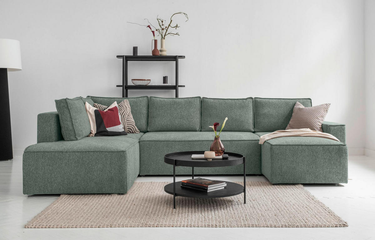 SJEDEĆA GARNITURA tekstil  zelena   - bijela/siva, Design, tekstil/plastika (194/322/156cm) - MID.YOU