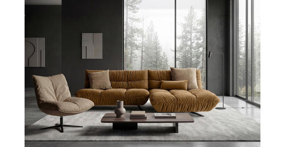 ECKSOFA Beigebraun Chenille Rücken echt, Sitztiefenverstellung  - Beigebraun/Schwarz, Design, Textil/Metall (295/178cm) - Belluti