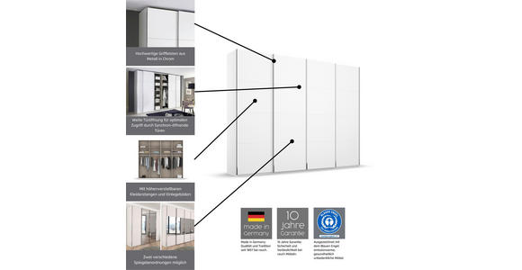 SCHWEBETÜRENSCHRANK in Weiß - Chromfarben/Weiß, KONVENTIONELL, Glas/Holzwerkstoff (361/235/68cm) - Novel