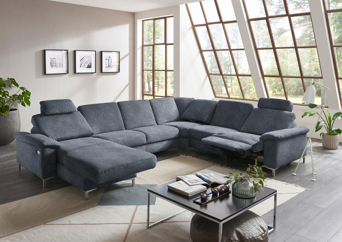 WOHNLANDSCHAFT in Chenille Dunkelblau  - Alufarben/Dunkelblau, Design, Textil/Metall (170/333/265cm) - Dieter Knoll