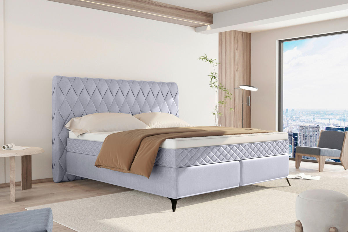 BOXSPRINGBETT 180/200 cm  in Hellgrau  - Hellgrau/Schwarz, Design, Textil/Metall (180/200cm) - Boxxx