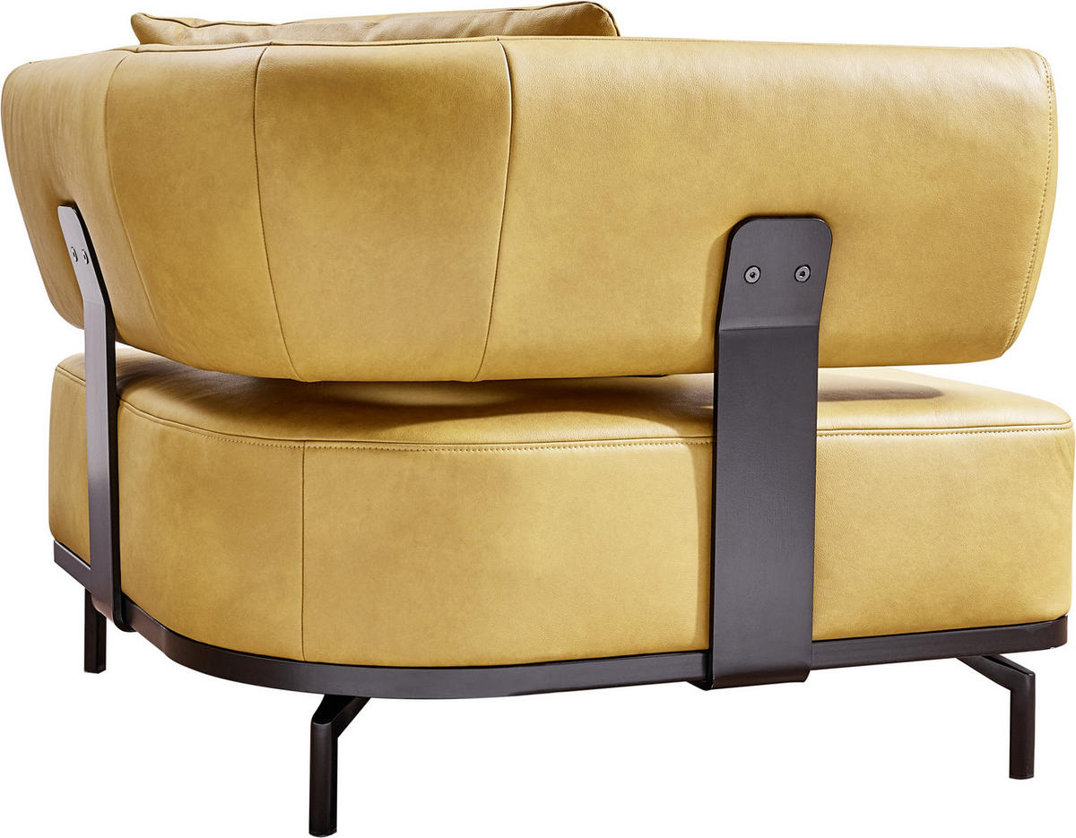 SESSEL in Echtleder Dunkelgelb  - Dunkelgelb/Schwarz, Design, Leder/Metall (98/85/98cm) - Dieter Knoll