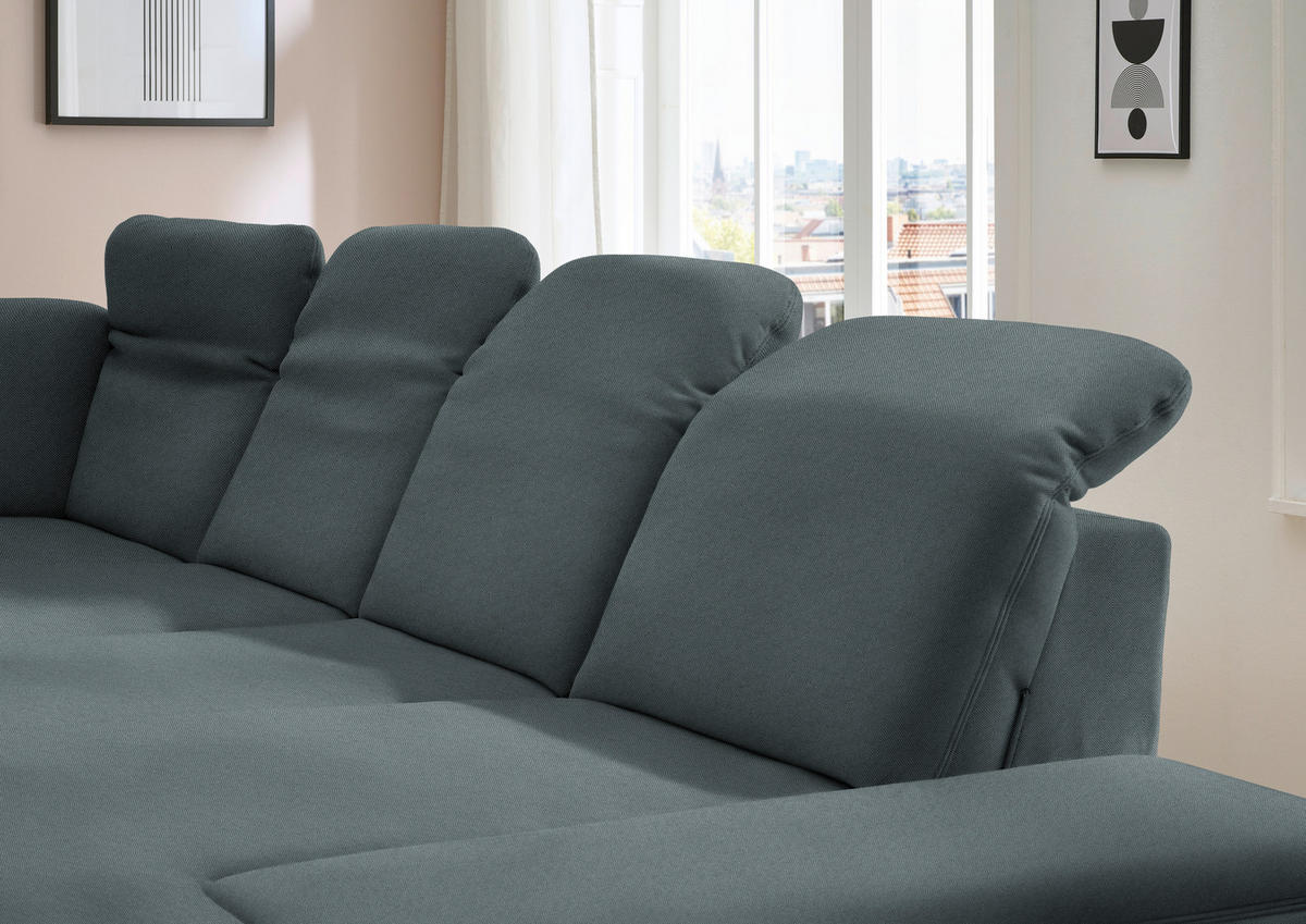 WOHNLANDSCHAFT Chenille Blau  - Blau/Schwarz, Design, Textil/Metall (255/364/198cm) - Beldomo Style