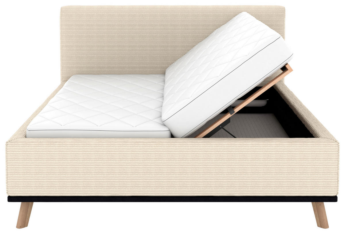 POLSTERBETT Matratze, Lattenrost, Bettkasten 180/200 cm  in Creme  - Eichefarben/Creme, Design, Holz/Textil (180/200cm) - Musterring