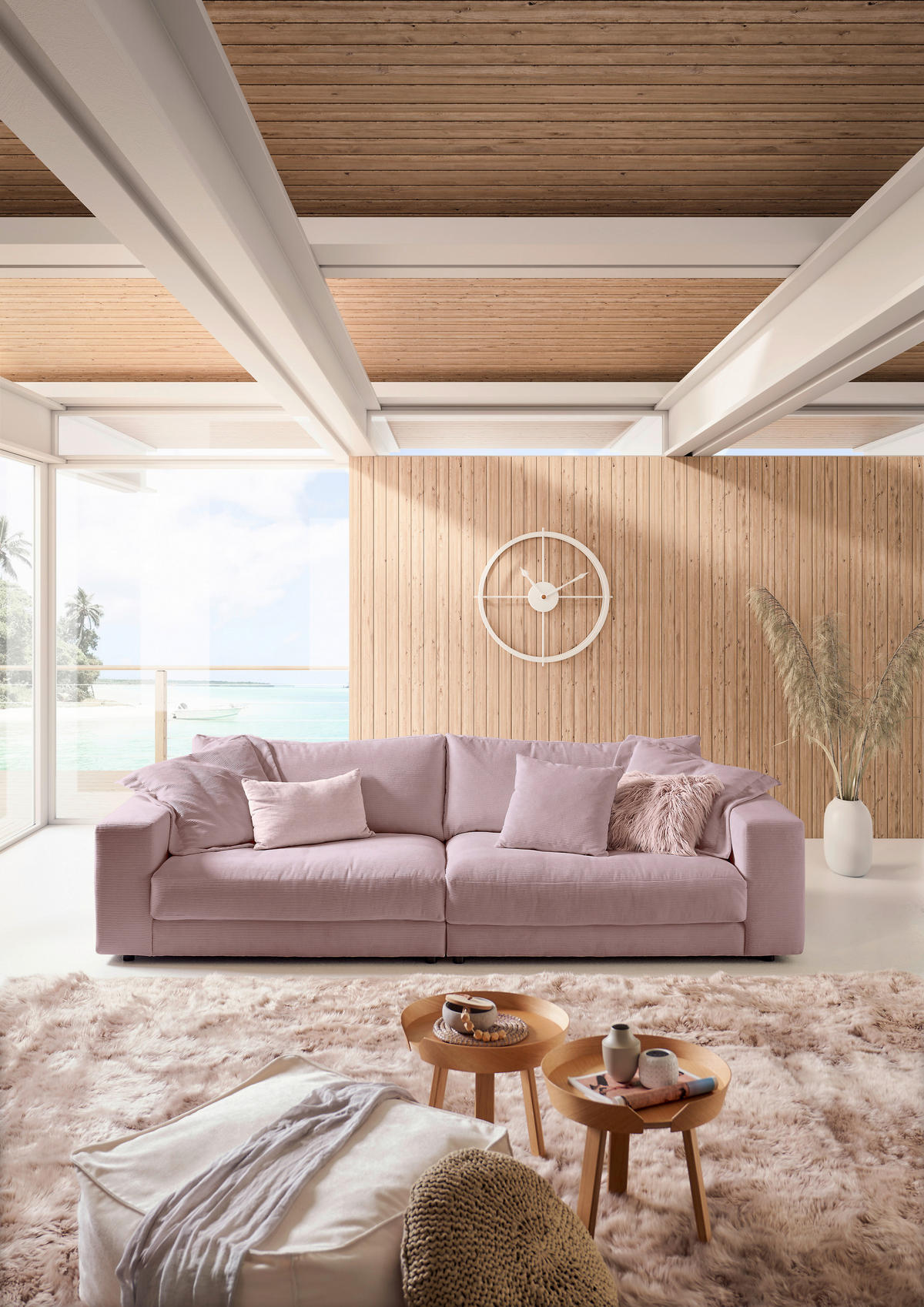 MEGASOFA in Feincord Altrosa  - Schwarz/Altrosa, Design, Kunststoff/Textil (290/86/127cm) - Pure Home Lifestyle