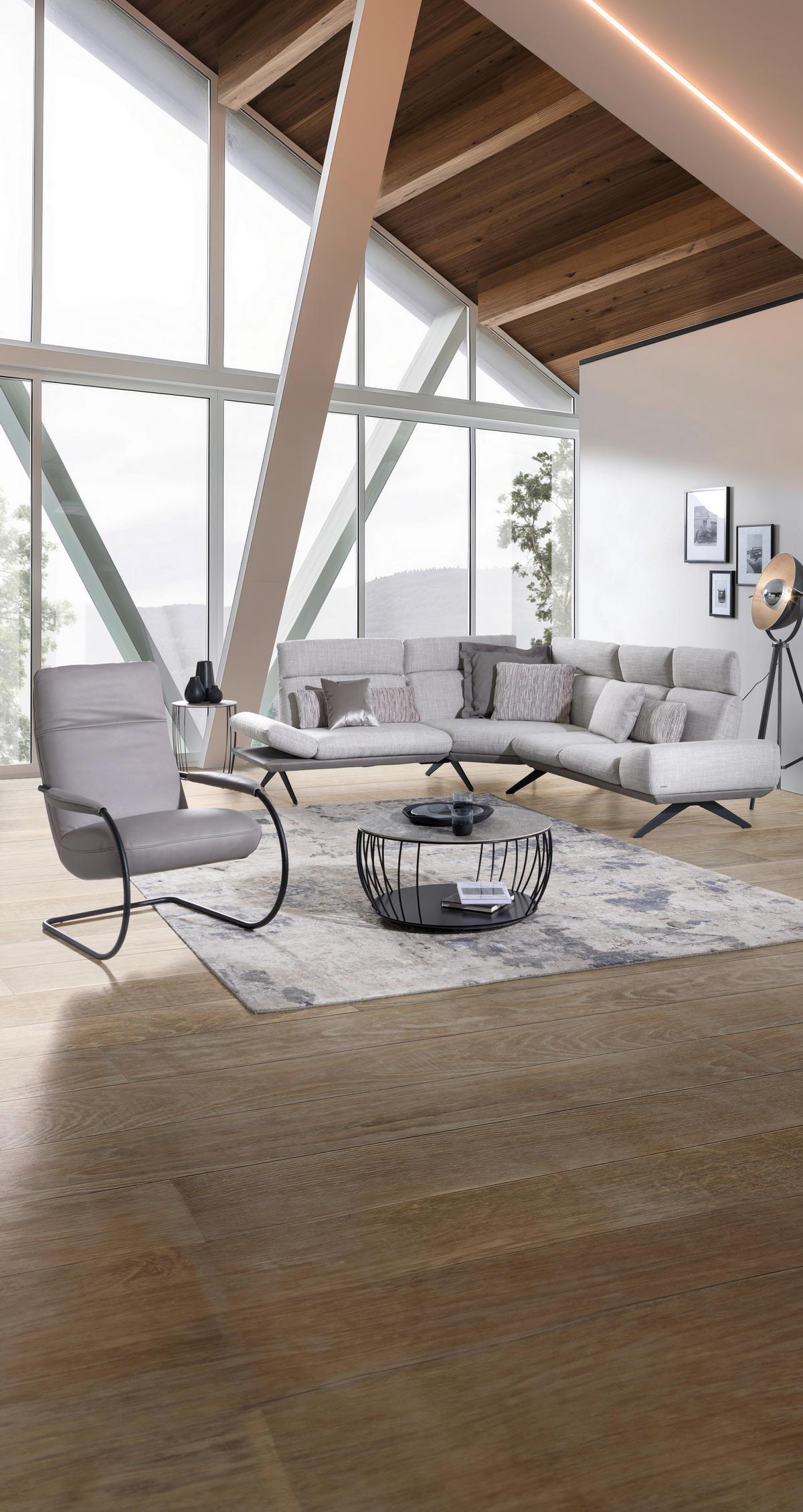 ECKSOFA in Flachgewebe Hellgrau  - Dunkelgrau/Hellgrau, Design, Textil/Metall (239/270cm) - Koinor