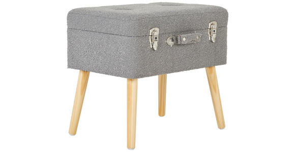 HOCKER Vliesstoff, Bouclé Kiefer Grau, Hellbraun  - Hellbraun/Naturfarben, Trend, Holz/Textil (50/46/35cm) - Xora