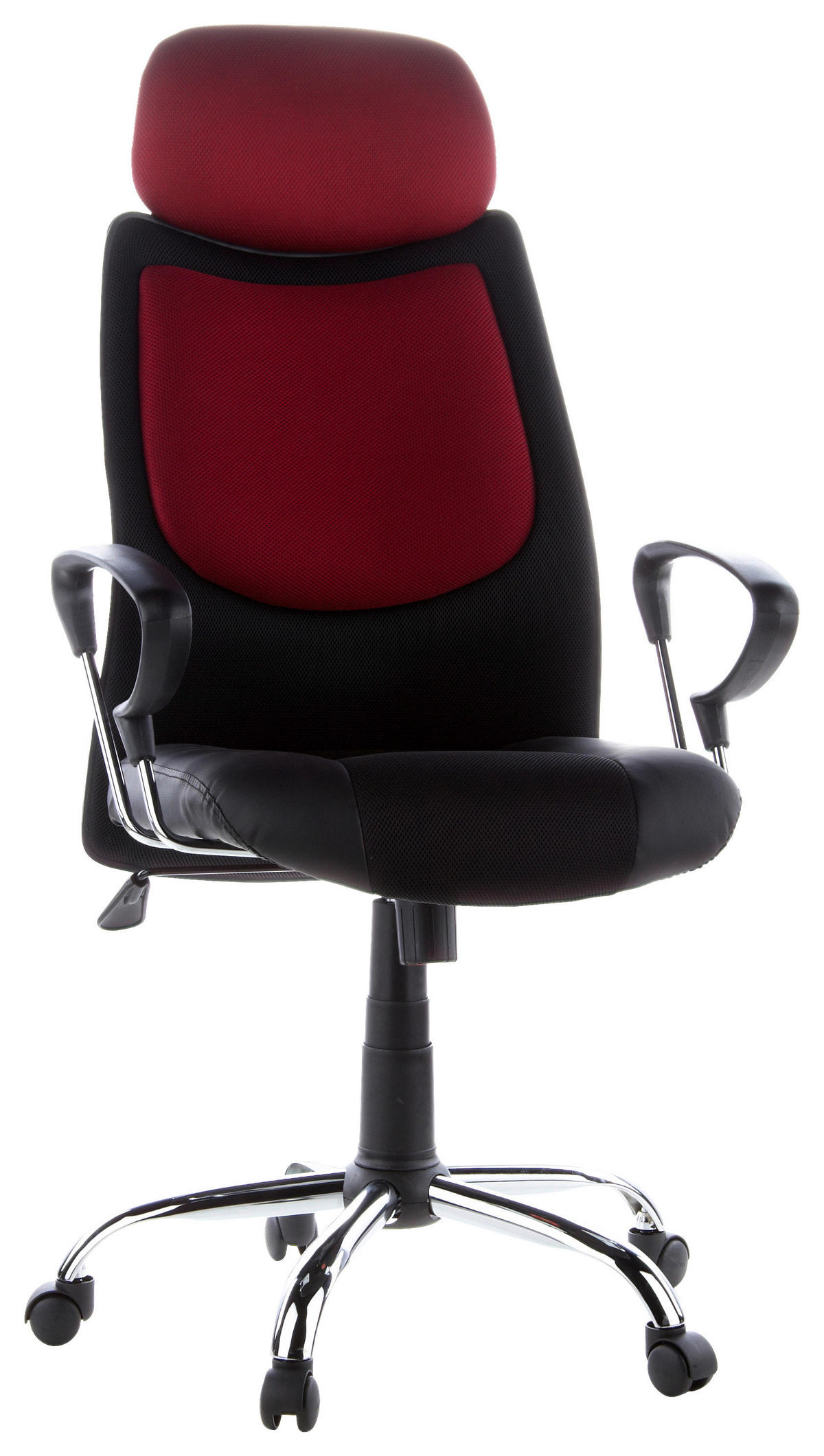DREHSTUHL Lederlook, Webstoff Schwarz, Weinrot  - Silberfarben/Weinrot, Basics, Kunststoff/Textil (62/129/52cm) - MID.YOU