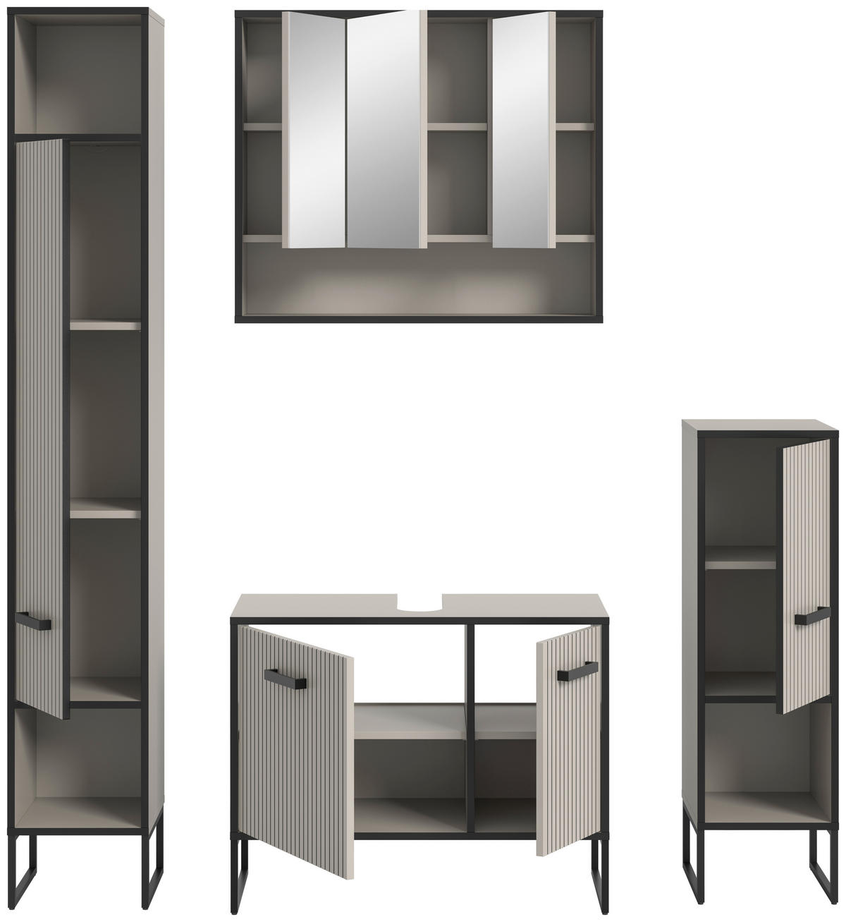 BADEZIMMER 4-teilig  in 140 cm  - Kaschmir/Schwarz, MODERN, Holzwerkstoff/Metall (140cm) - MID.YOU