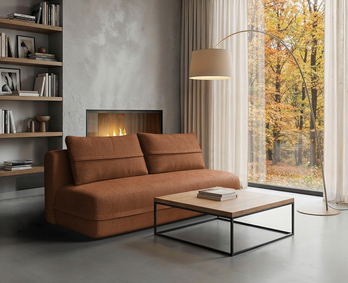SCHLAFSOFA Chenille Terracotta  inkl. Rückenkissen, Bettkasten, Schlaffunktion, Rücken echt, Liegefläche im Originalstoff  - Terracotta/Schwarz, KONVENTIONELL, Kunststoff/Textil (213/92/105cm) - Milino
