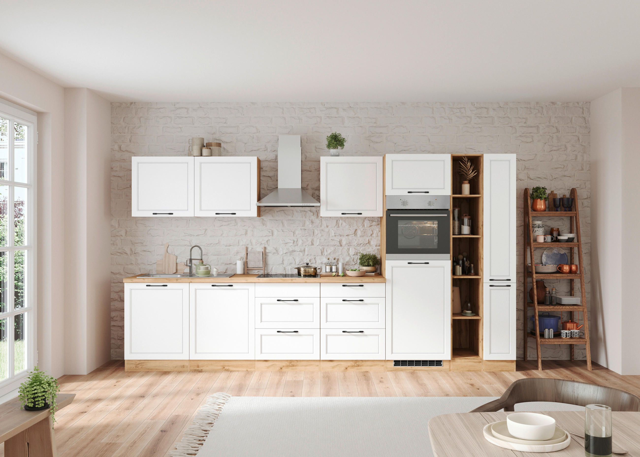 MODULKÖK UTAN VITVAROR 360 cm   i vit, ek Wotan  - vit/ek Wotan, Lifestyle, metall/trämaterial (360cm) - Held