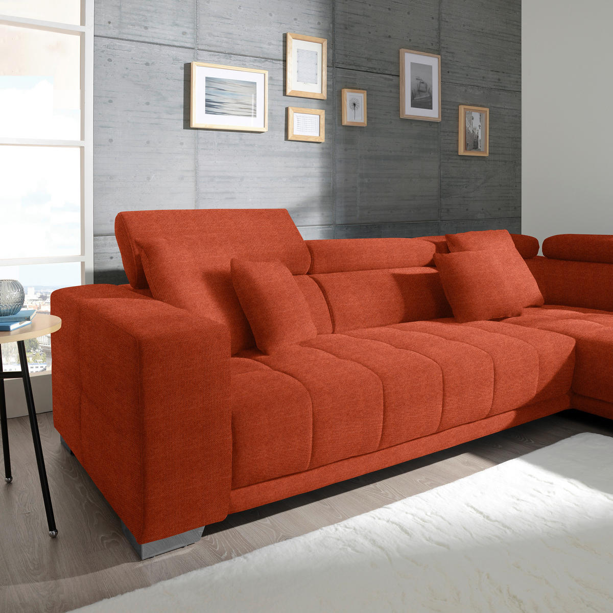 ECKSOFA in Mikrofaser Orange  301/207 cm  - Chromfarben/Orange, Design, Textil/Metall (301/207cm) - Xora