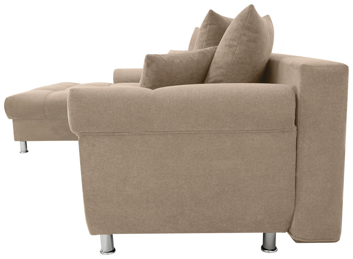 ECKSOFA Taupe Flachgewebe, Mikrofaser  - Taupe/Chromfarben, Design, Kunststoff/Textil (198/312cm) - Livetastic