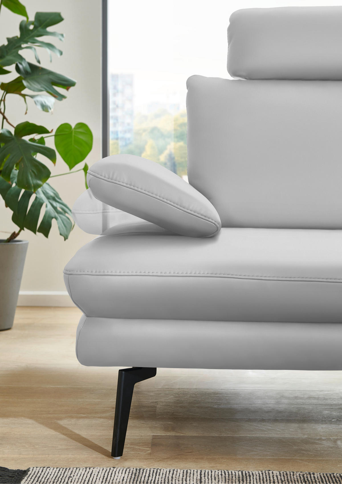 ECKSOFA in Echtleder Weiss  - Weiss/Schwarz, Design, Leder/Metall (310/180cm) - Dieter Knoll