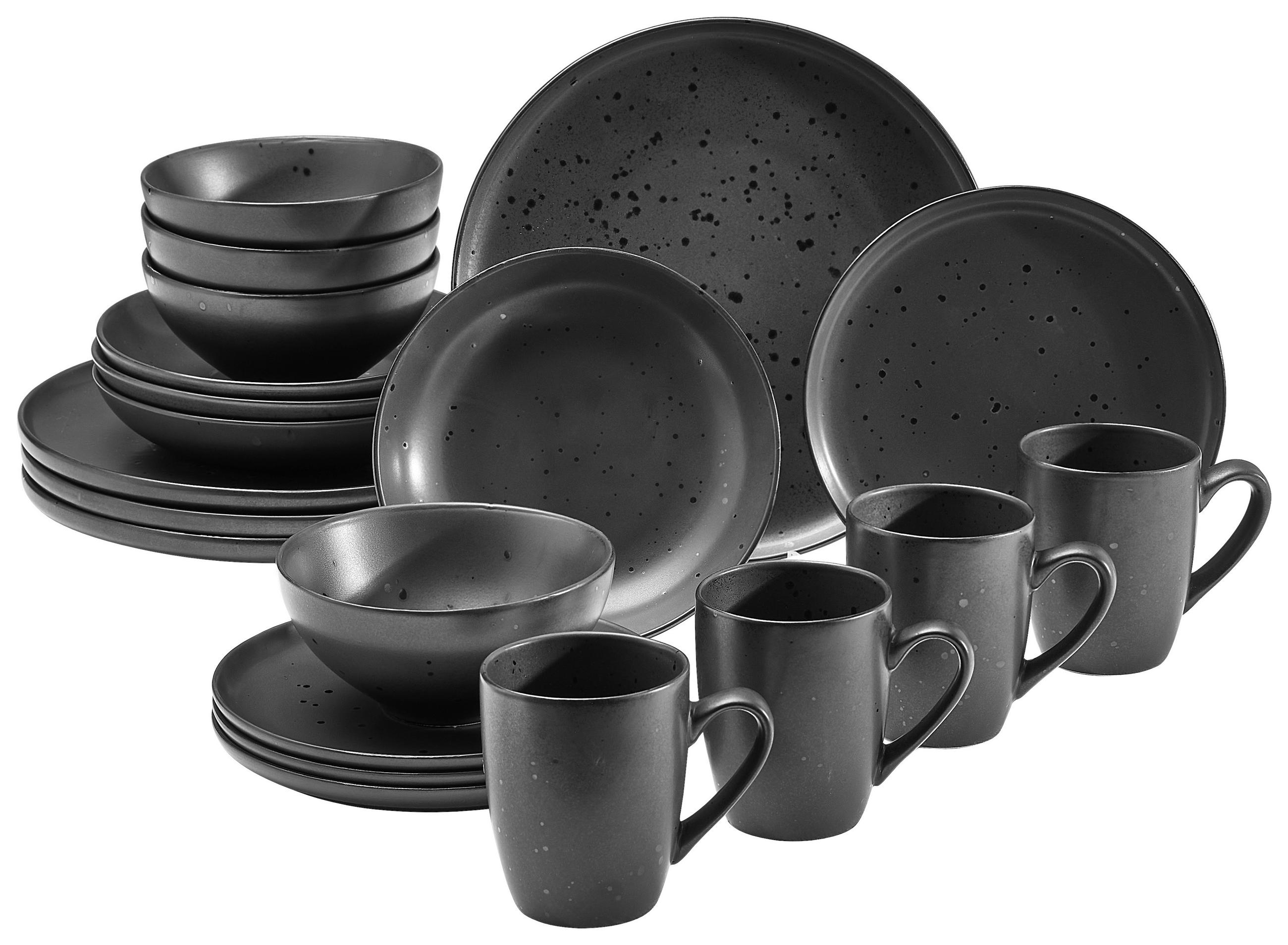 KOMBISERVICE 20-teilig 4 Personen Schwarz Black Pearl  - Schwarz, Design, Keramik - Novel