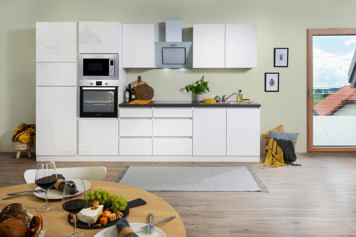 KÜCHENBLOCK 335 cm   in Weiß Hochglanz  - Weiß Hochglanz/Graphitfarben, Basics, Holzwerkstoff (335cm) - Respekta