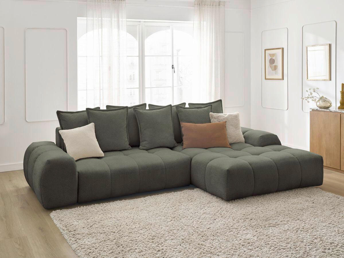 ECKSCHLAFSOFA EVEREST  mit Rücken echt, Armteil links, Armteil rechts Flachgewebe Grün  - Schwarz/Grün, MODERN, Kunststoff/Textil (318/180cm) - Livetastic