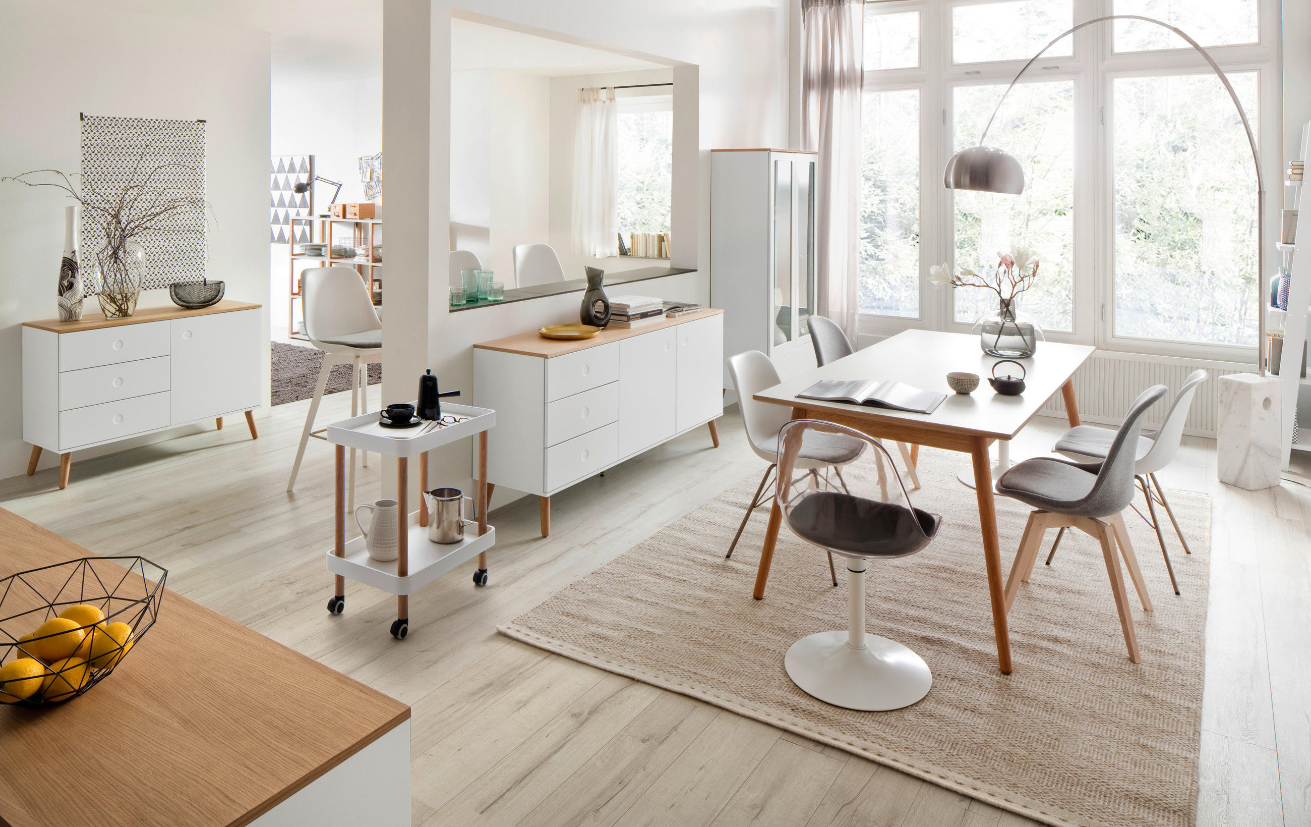 SIDEBOARD Eiche furniert Weiß, Eichefarben  - Eichefarben/Weiß, Design, Holz/Holzwerkstoff (109/79/43cm) - Ambia Home