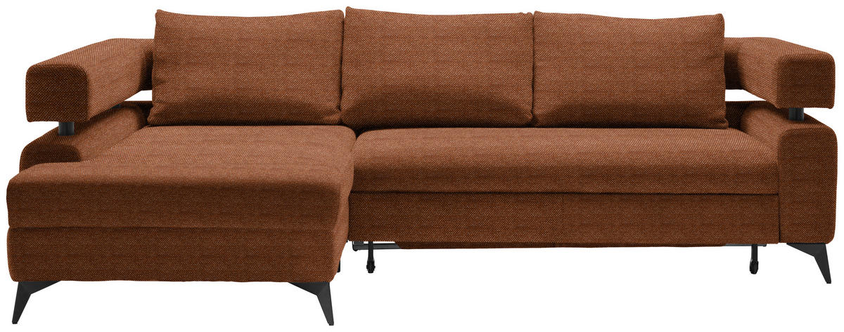 ECKSOFA Cognac Chenille  - Cognac/Schwarz, KONVENTIONELL, Textil/Metall (184/265cm) - Hom`in