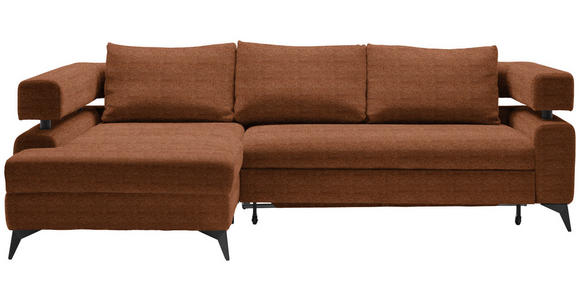 ECKSOFA in Chenille Cognac - Cognac/Schwarz, KONVENTIONELL, Textil/Metall (184/265cm) - Hom`in