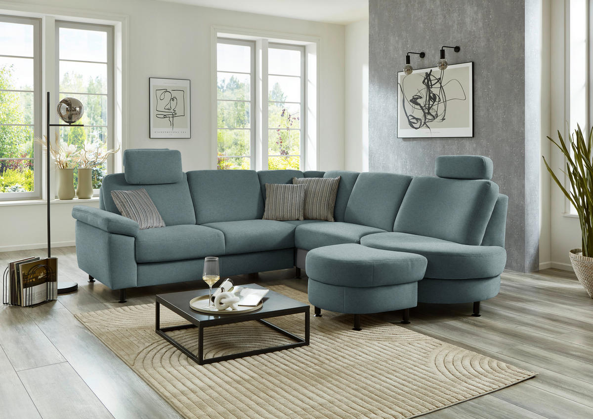 ECKSOFA Flachgewebe Blaugrau  - Blaugrau/Schwarz, Konventionell, Textil/Metall (248/252cm) - Beldomo Comfort