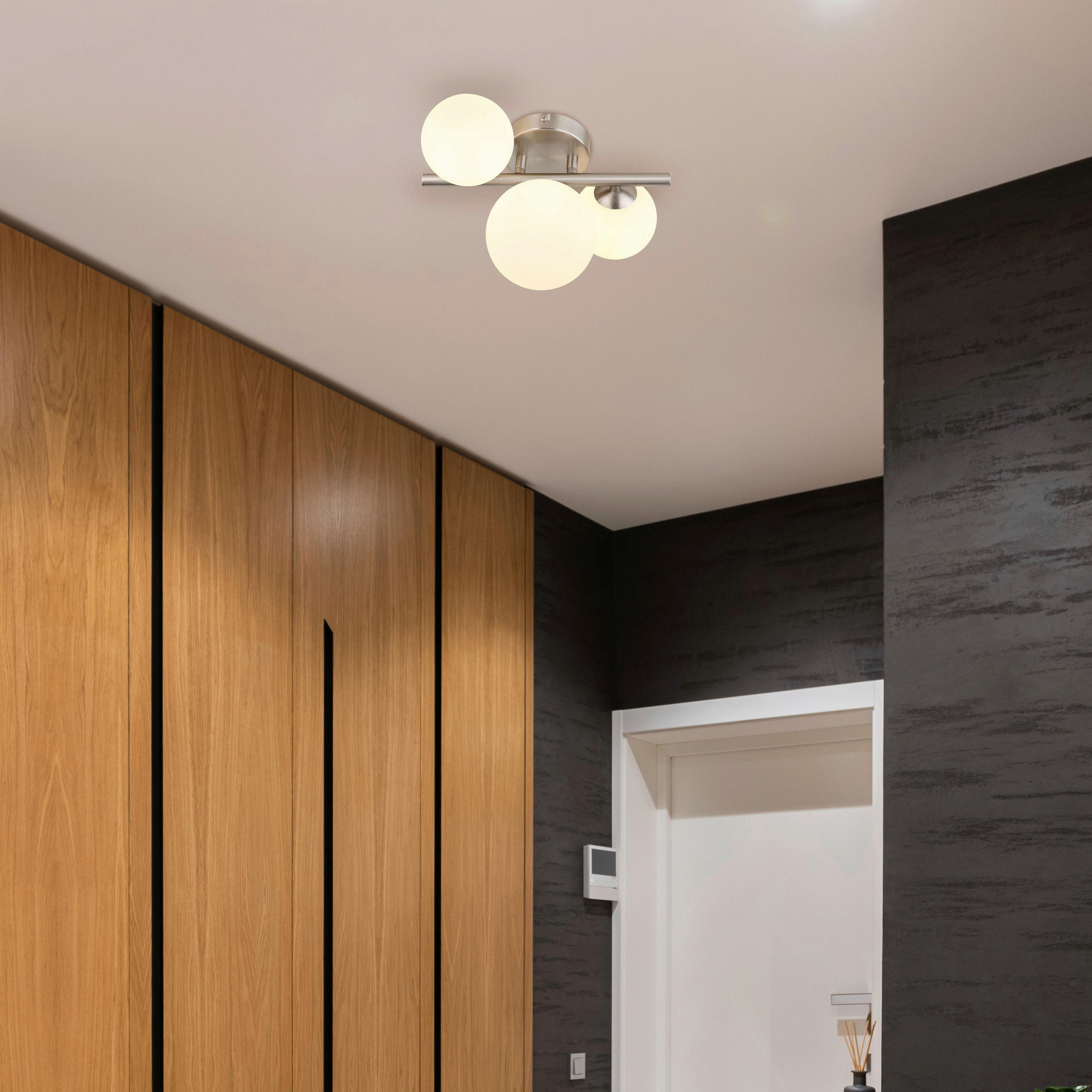LED-DECKENLEUCHTE 28,5/23,5/20,5 cm   - Opal/Nickelfarben, KONVENTIONELL, Glas/Metall (28,5/23,5/20,5cm) - Globo