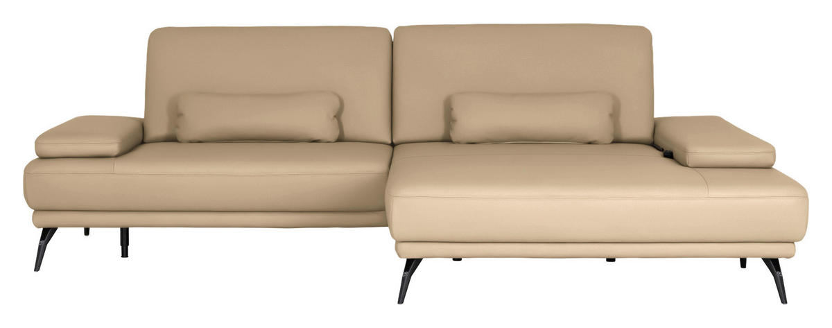ECKSOFA Echtleder Sandfarben  - Sandfarben/Schwarz, Konventionell, Leder/Metall (301/180cm) - Joop!