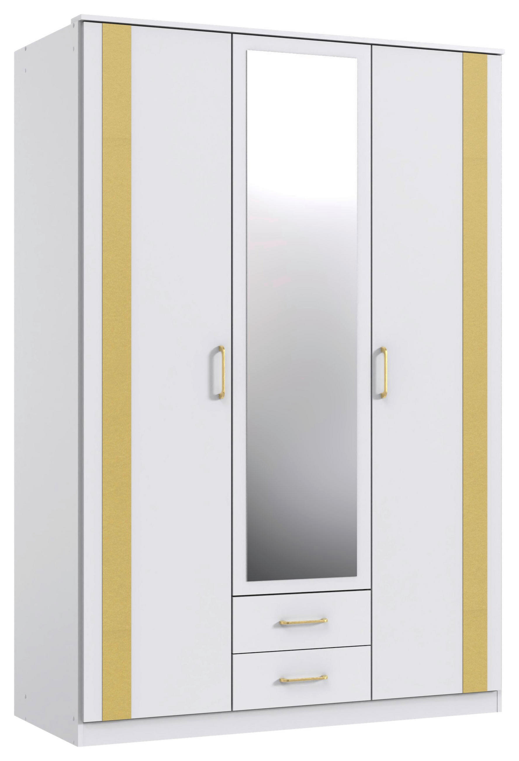 DREHTÜRENSCHRANK  in Weiß, Goldfarben  - Goldfarben/Weiß, Design, Glas/Holzwerkstoff (135/199/58cm) - Carryhome