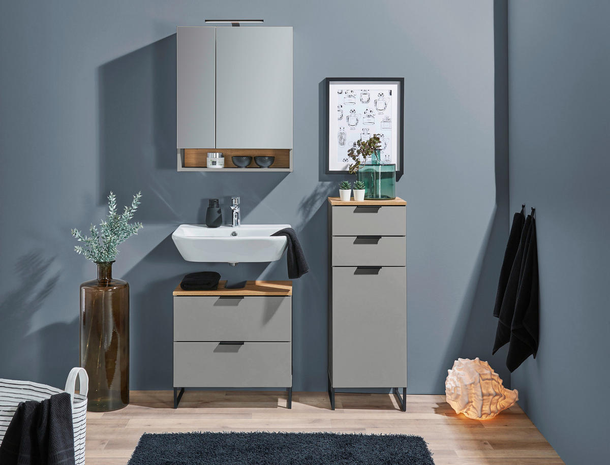 MIDISCHRANK 38/106/32 cm  - Eichefarben/Schwarz, KONVENTIONELL, Holzwerkstoff/Metall (38/106/32cm) - home24