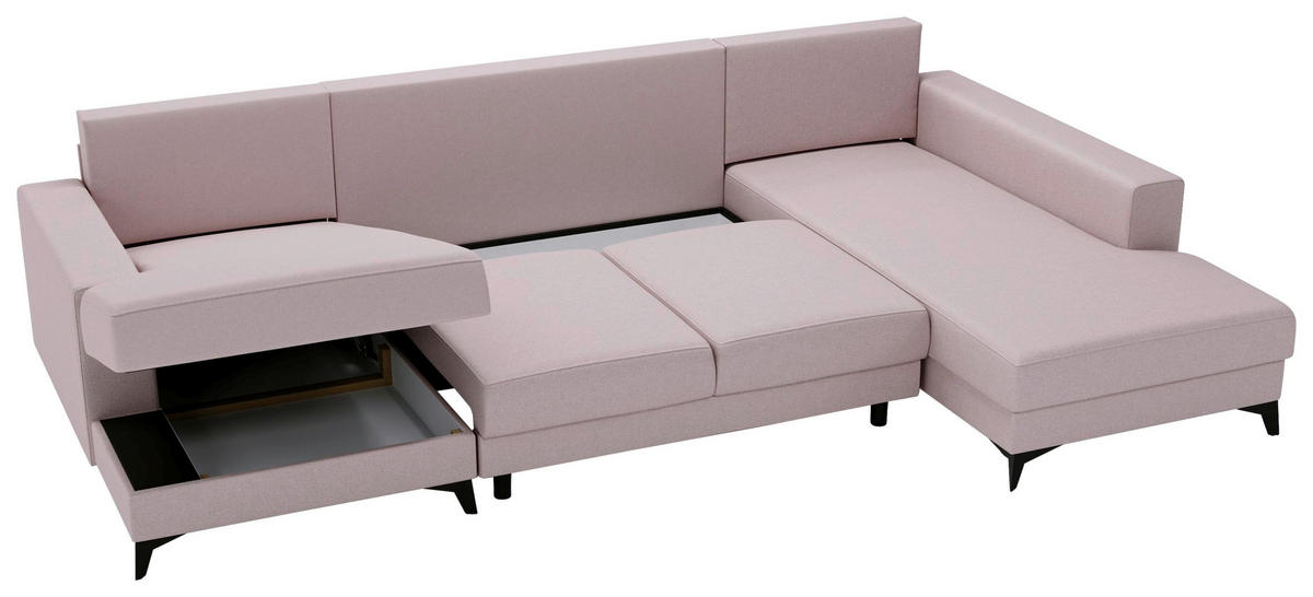 WOHNLANDSCHAFT in Flachgewebe Rosa  - Schwarz/Rosa, Design, Textil/Metall (156/339/190cm) - Livetastic