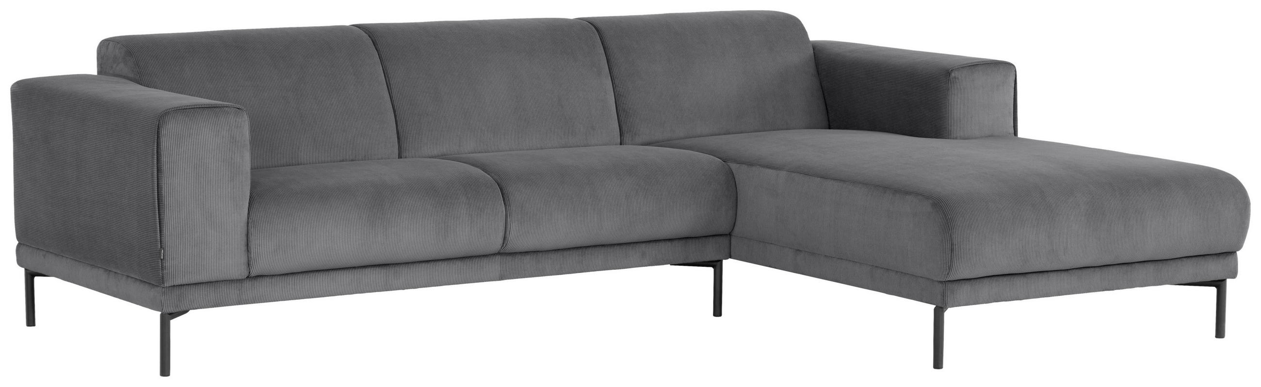 ECKSOFA Grau Cord  - Schwarz/Grau, Design, Textil/Metall (262/183cm) - MID.YOU