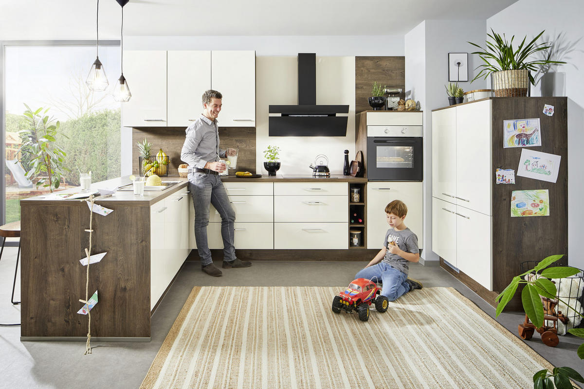 EINBAUKÜCHE VE405 - Eichefarben/Magnolie, Design, Holzwerkstoff - Venda