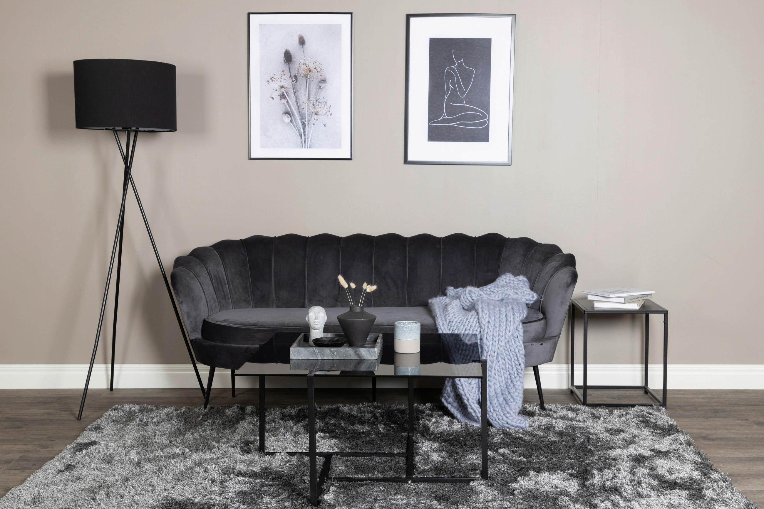 2-SITZER-SOFA Schwarz, Dunkelgrau  - Dunkelgrau/Schwarz, Design, Textil/Metall (180/78.5/78cm) - Livetastic