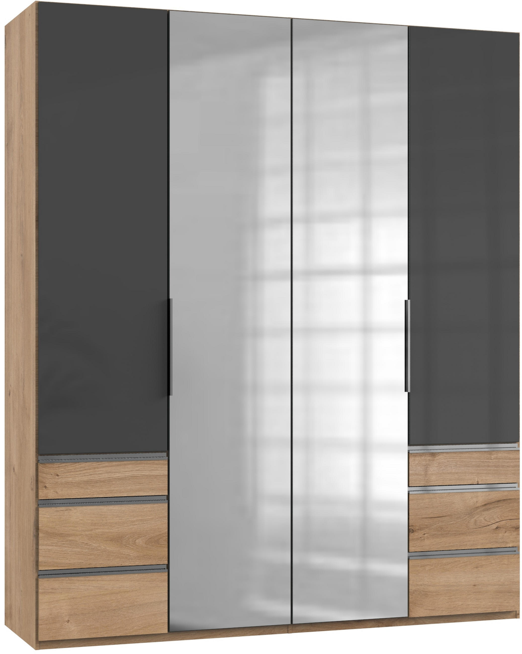 Drehtürenschrank 200cm Level, Grau/Eiche Dekor