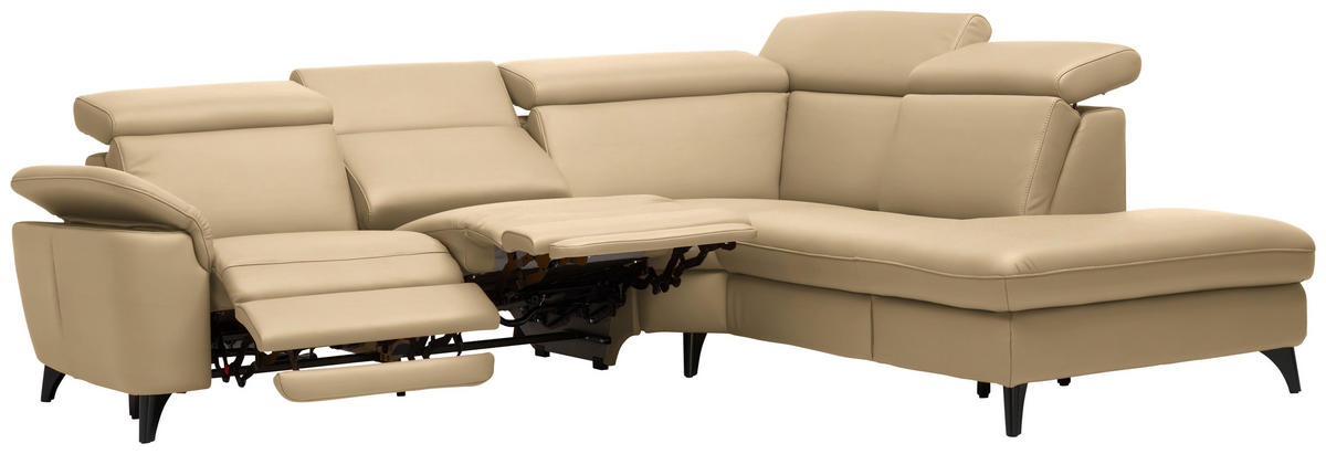 ECKSOFA in Echtleder Hellbraun  - Hellbraun/Schwarz, Design, Leder/Metall (285/239cm) - Cantus