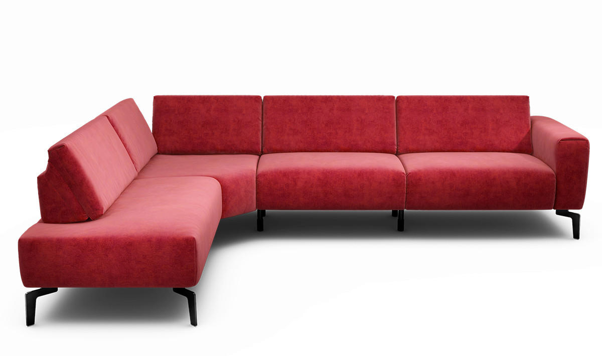ECKSOFA Cosy Rot Samt  - Rot/Schwarz, Design, Textil/Metall (213/296cm) - SENSOO